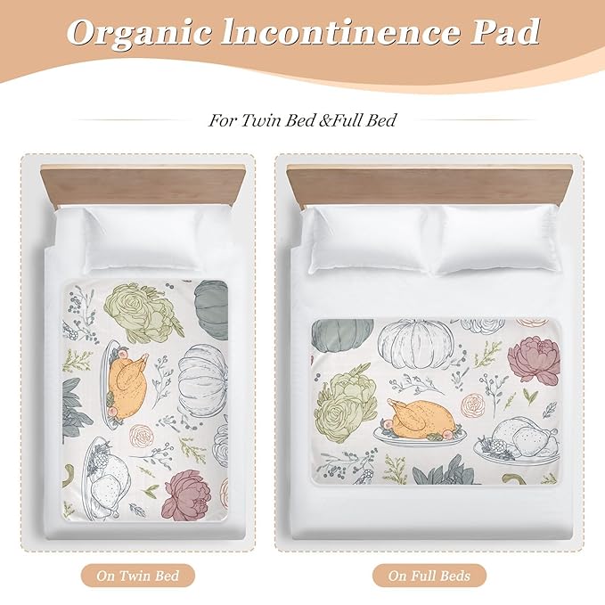 Waterproof Bed Pad Reusable Changing Pad Toddler Mattress Protector Large Pee Pad Baby Diaper Pad Soft Washable Liner White Thanksgiving Pumpkin Food