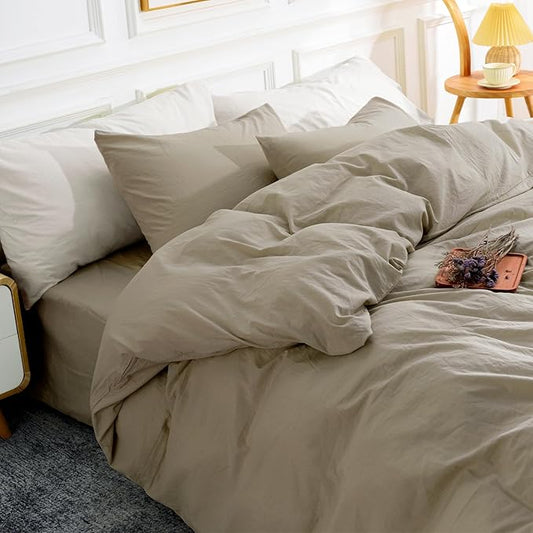NEXHOME PRO Duvet Cover Set Oversized Queen 92"x98" Linen Feel Textured Organic Natural 100% Washed Cotton Duvet Cover 3 Pieces Bedding Set with Zipper Closure, Breathable, Soft (No Comforter)