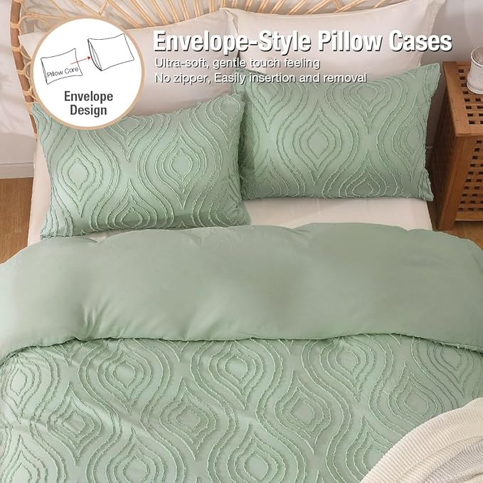 Lekesky Duvet Cover King Size, Teal Blue Tufted King 3pc Ultra Soft Microfiber Breathable Shabby Chic Bedding Sets with Zipper Ties (No Comforter)