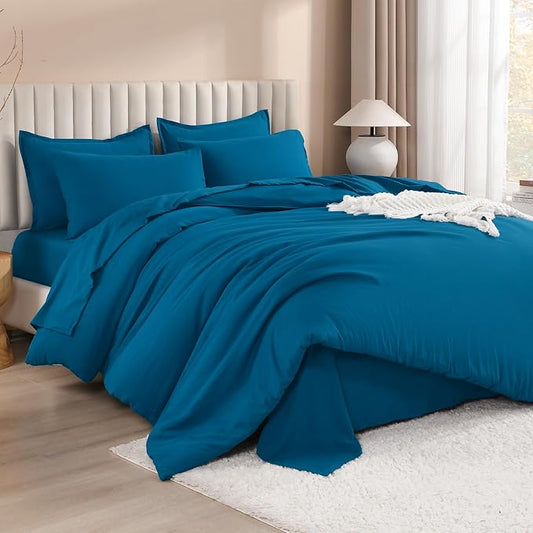 Litanika Comforter Queen Size Set Teal - 7 Pieces Bed in a Bag Queen Bedding Comforter Sets, Plain Lightweight Bed Set with Comforter, Sheets, Pillowcases & Shams