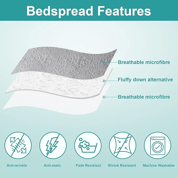 Hansleep Grey Quilt California King Size - Baroque Ultrasonic Summer Bedspread California King, Soft Lightweight Coverlet Bedding Set, 3 Pieces (1 Quilt, 2 Pillow Shams)