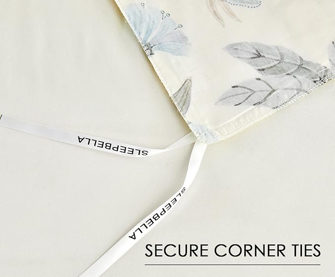Queen Size Duvet Cover Set with Button Closure - Blue and Yellow Botanical Luxury Bedding for a Comfortable Sleeping