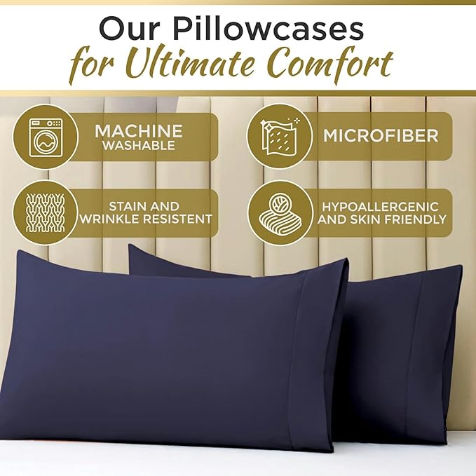 DESTINY CRESCENT BEDDING Microfiber Double Brushed Twin Navy Blue 3 PC Bed Sheets Soft and Comfy-15'' Deep Pocket,39''x75'' Great for Kids Room,Guest Room,Dorms,Camps,Twin Beds (Navy Blue)