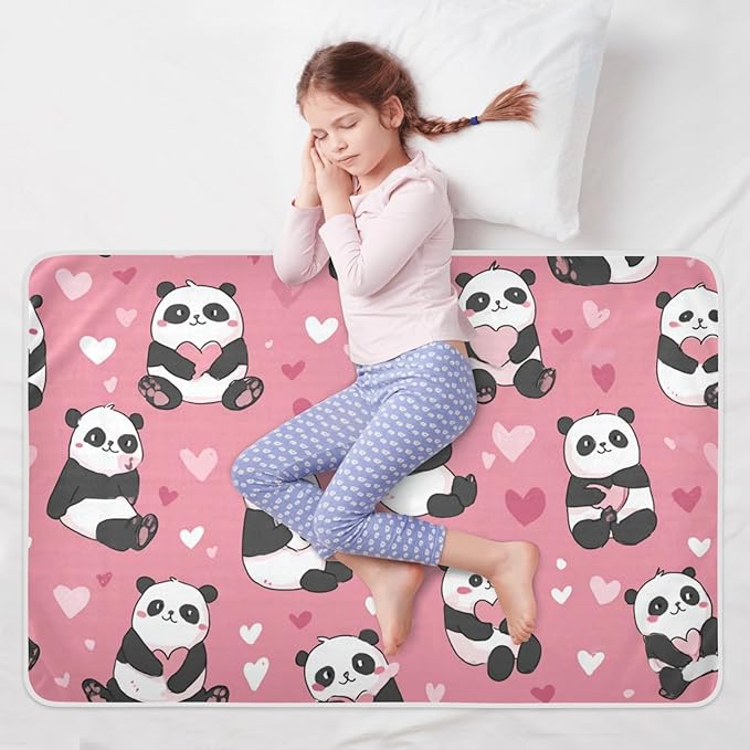 Waterproof Bed Pad Reusable Changing Pad Toddler Mattress Protector Large Pee Pad Baby Diaper Pad Soft Washable Liner Cute Pink Pandas and Hearts