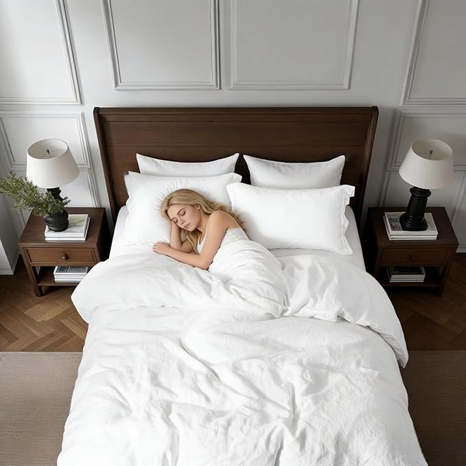 Simple&Opulence 100% Linen Duvet Cover Set, Natural French Flax White Duvet Cover Twin Size, Breathable Soft Comfy Linen Bedding Comforter Cover with 1 Pillowcase(White, 68"x86")