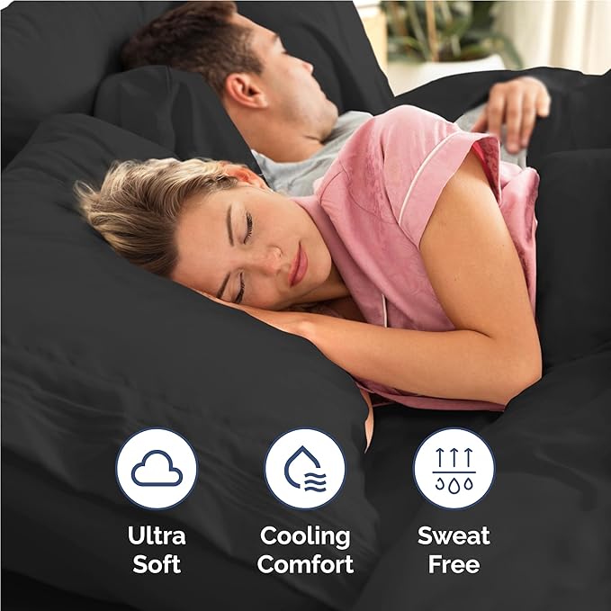 Full Size 4 Piece Sheet Set - Comfy Breathable & Cooling Bed Sheets Set - Hotel Luxury Bedding for Women, Men, Kids, Teens, Boys & Girls - Deep Pockets, Ultra-Soft and Wrinkle Free - Oeko-Tex - Black