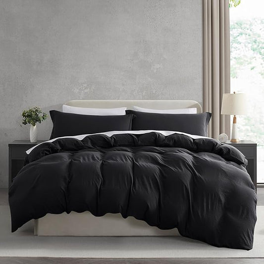 Nestl Black California King Duvet Cover Sets - Soft Prewashed Cal King Duvet Cover, 3 Piece, with Zipper Closure, 1 Duvet Cover 104x98 inches and 2 Pillow Shams
