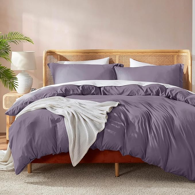 Nestl King Duvet Cover Set with Comforter Insert - Grayish Purple 4 Piece 104x90 Duvet Cover & 2 Pillow Shams with White Quilted Down Alternative Comforter, Ultra Soft, All Season