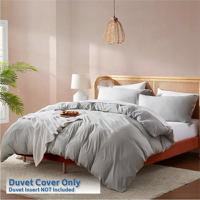 Nestl Light Grey Duvet Cover Full Size - Soft Double Brushed Full Size Duvet Cover Set, 3 Piece, with Button Closure, 1 Duvet Cover 80x90 inches and 2 Pillow Shams