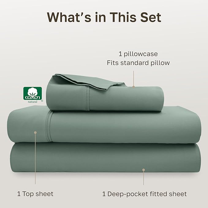 California Design Den Twin XL Sheet Sets - Soft 400 Thread Count Sateen, Natural 100% Cotton Sheets Set with Deep Pockets, and Durable Bedding - Sage Green