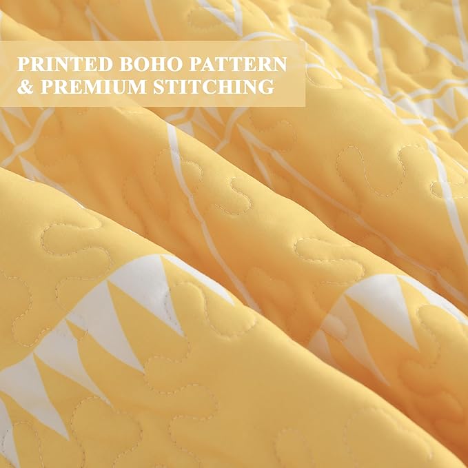 Andency Yellow King Size Quilt Set, 3 Pieces Boho Lightweight Soft Striped Bedspread for All Season (106"x96"), Printed Bohemian Microfiber Reversible Coverlet Comforter Sets