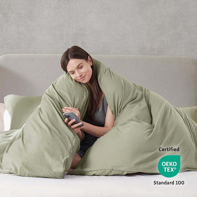 Nestl Light Sage Duvet Cover Queen Size - Soft Prewashed Queen Duvet Cover Set, 3 Piece, with Zipper Closure, 1 Duvet Cover 90x90 inches and 2 Pillow Shams