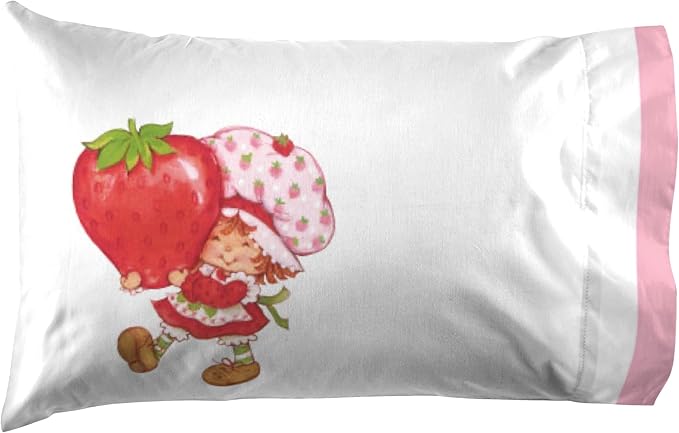 Jay Franco Kids Sheet Set with Fitted, Flat Sheets & Pillow Cover - Ultra-Soft Bedding with Pillowcase for Room Decor, White - Strawberry Shortcake, 4 Piece Queen