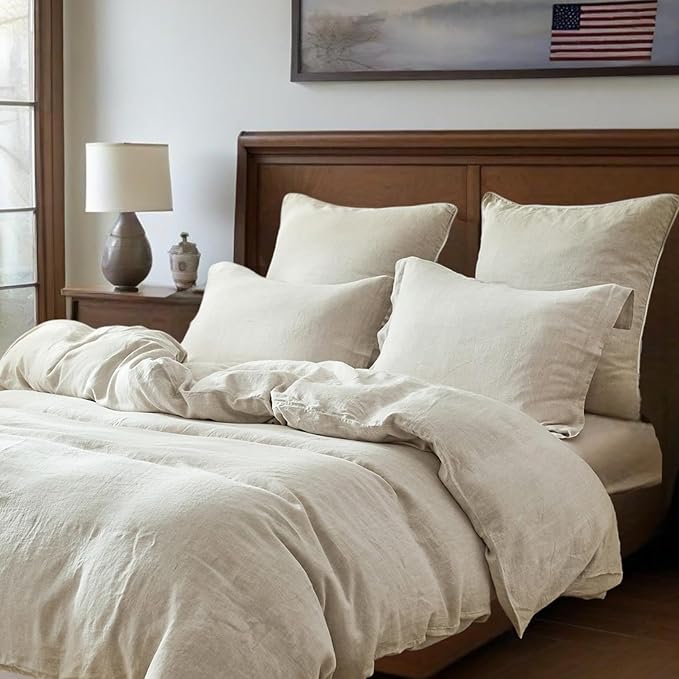 Simple&Opulence 100% Linen Duvet Cover Set, 3 PCS Natural French Flax Linen Duvet Cover, California King Size, Breathable Soft Comfy Bedding Comforter Cover with 2 Pillowcases (104"x98")