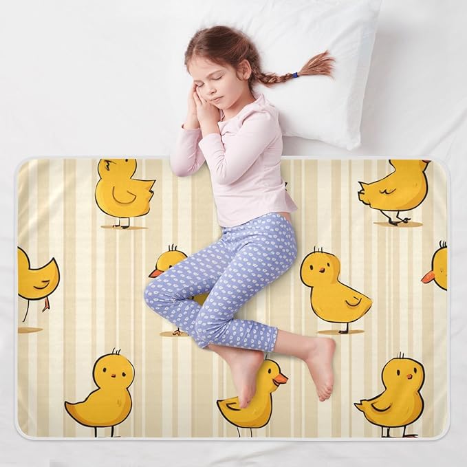 Waterproof Bed Pad Reusable Changing Pad Toddler Mattress Protector Large Pee Pad Baby Diaper Pad Soft Washable Liner Yellow Ducks Stripes
