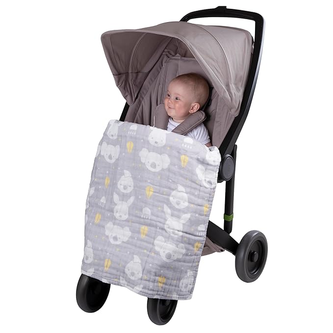 Playgro Fauna Friends Muslin Pram Blanket - Soft and Breathable 100% Organic Cotton Baby Blanket - Muslin Swaddle Blankets for Boys and Girls - Convenient 70x70cm Size