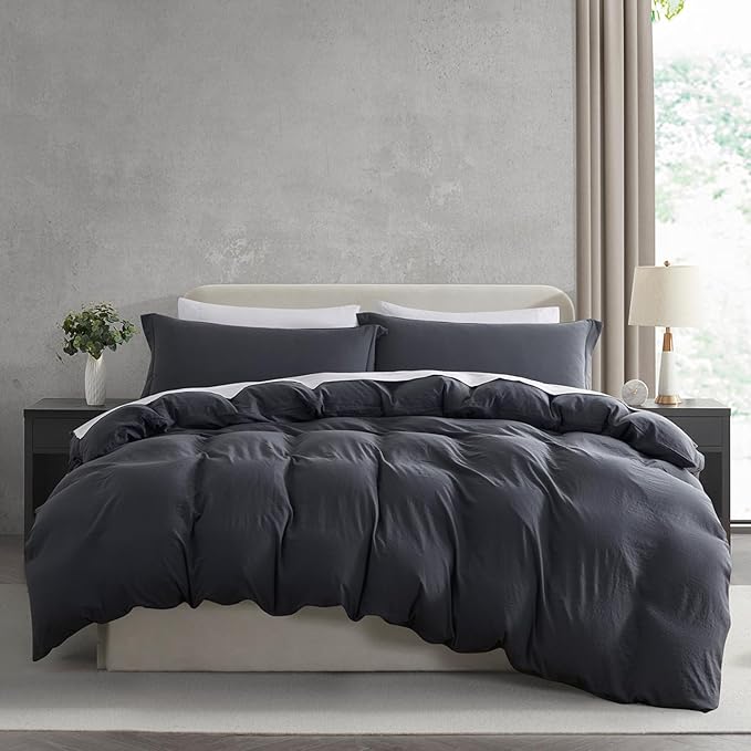 Nestl Dark Grey California King Duvet Cover Sets - Soft Prewashed Cal King Duvet Cover, 3 Piece, with Zipper Closure, 1 Duvet Cover 104x98 inches and 2 Pillow Shams