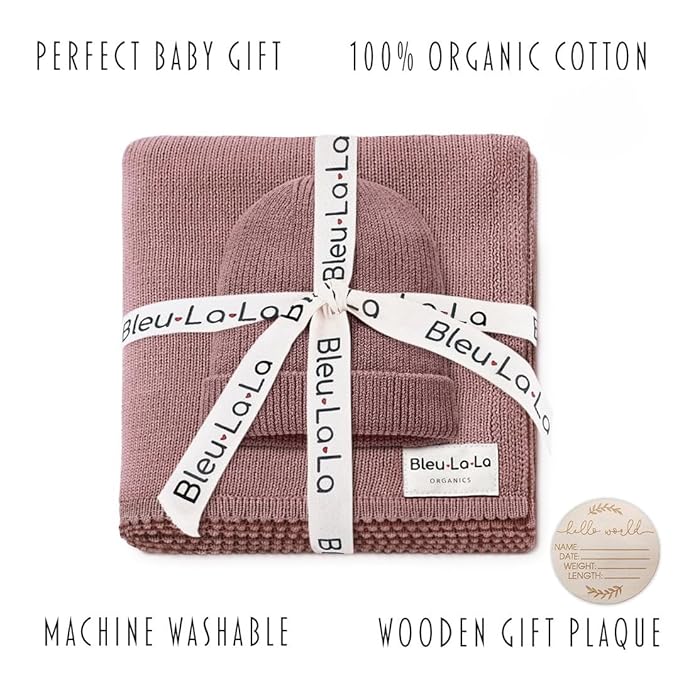 Baby Gift Set - Organic Cotton Newborn Blanket Essentials, Thoughtful Baby Shower & New Baby Gift for Boys & Girls (Luxe - Sugar Plum)