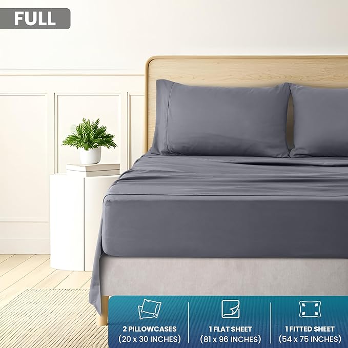 Utopia Bedding Full Size 4 Piece Sheet Set - Brushed Microfiber - Soft Bed Sheets for Full Size Bed - Includes 1 Fitted, 1 Flat, & 2 Pillow Cases - Deep Pocket (Grey)