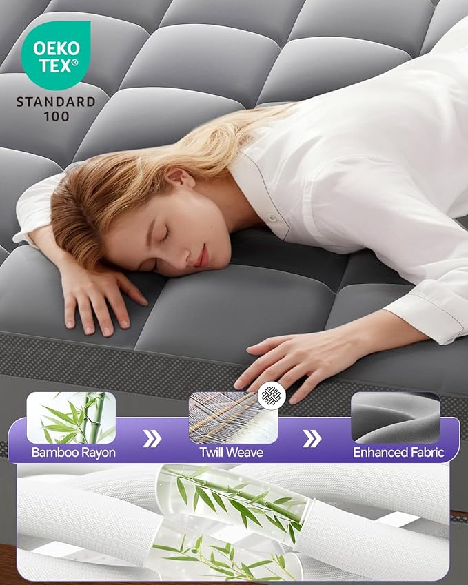 Dual Layer 5 Inch Memory Foam Mattress Topper King - 2 Inch Gel Memory Foam and 3 Inch Pillow Top Mattress Pad, 7-Zone Egg Crate King Size Mattress Topper (Dark Gray)
