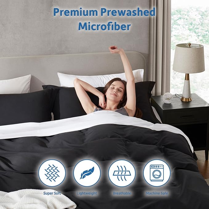 Nestl Black California King Duvet Cover Sets - Soft Prewashed Cal King Duvet Cover, 3 Piece, with Zipper Closure, 1 Duvet Cover 104x98 inches and 2 Pillow Shams