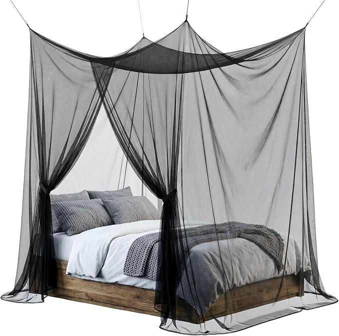 Frienda Bed Mosquito Net Mosquiteros Cameros para Cuba Rectangular Canopy Drapes with Hook Nylon Rope for Single Twin Full Queen King Size Bed Camping Outdoor Travel(Black,Twin)