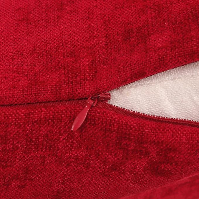 AMBERIS 2 Pillowcases (45×45cm)(Without Insert) Red, Chenille Soft No Fading Modern 2 Pillowcases (Without Insert)
