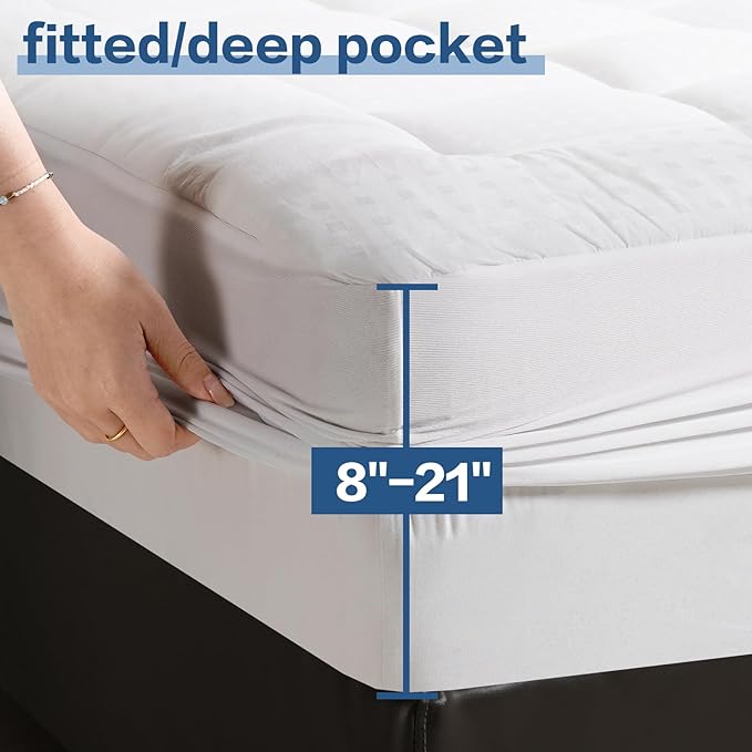 LEISURE TOWN Cotton Mattress Pad Twin Size Fitted Quilted Mattress Cover Pillow Top Mattress Topper Cooling Soft Breathable Mattress Protector with 8-21 Deep Pocket,Machine Washable (39x75 White)