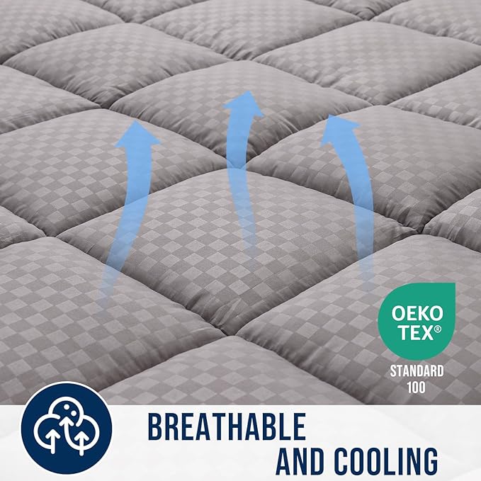 OLANLY King Quilted Fitted Mattress Pad, Elastic Fitted Mattress Topper, Cooling Soft Mattress Cover Stretches up to 21 Inches Deep, Machine Washable Mattress Protector (78x80 inch, Light Grey)