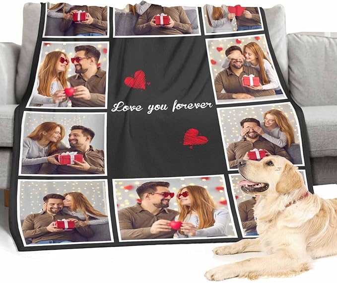 Blanket with Pictures Customized, 10 Photos Personalized Blankets Custom Blanket Personalized Picture Blankets for Couple Birthday Gifts for Wife Husband, 8 Sizes