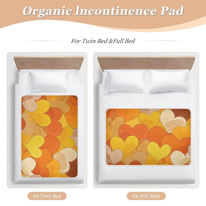 Waterproof Bed Pad Reusable Changing Pad Toddler Mattress Protector Large Pee Pad Baby Diaper Pad Soft Washable Liner Orange Hearts