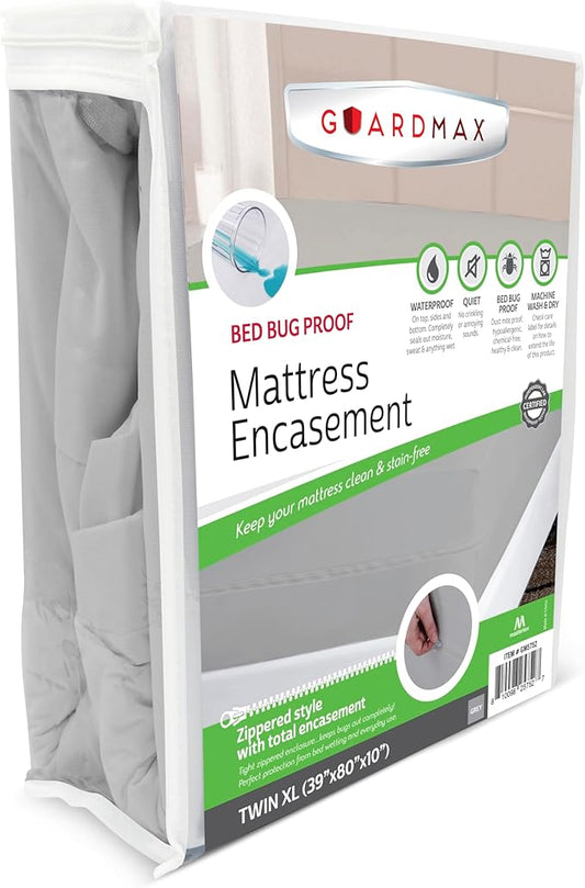 Guardmax Jersey Knitted Twin XL Zippered Mattress Encasement - Waterproof & Bed Bug Proof Mattress Protector - Comfortable, Soft, and Noiseless Zippered Bedding - Dust Mite Proof (39 x 80 x 10)