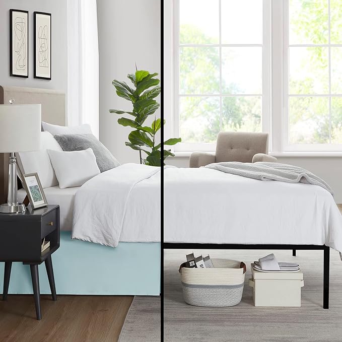 Nestl Light Baby Blue Bed Skirt King Size - King Bed Skirt 14 Inch Drop - Brushed Microfiber Bed Skirts - Hotel Quality Pleated Bed Skirt - Shrinkage & Fade Resistant