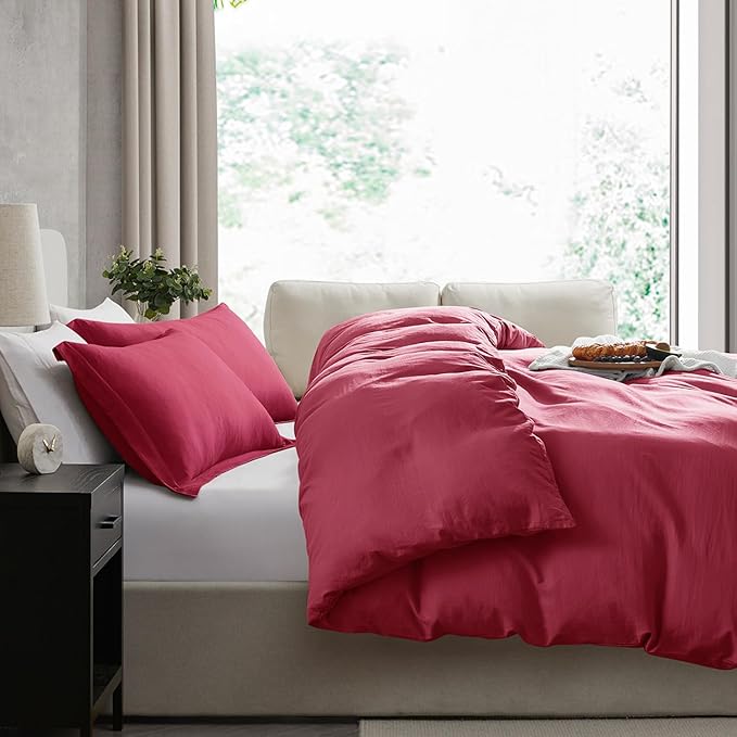 Nestl Twin Duvet Cover Set - Soft Prewashed Burgundy Red Duvet Cover Twin/Twin XL, 2 Piece, with Zipper Closure, 1 Duvet Cover 68x90 inches and 1 Pillow Sham