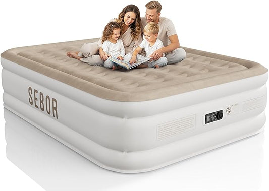 Sebor Air Mattress Queen with Built-in Pump 18", Comfortable Self-Inflating Air Mattress with High-Speed Pump, Durable Blow Up Mattress Queen with Storage Bag for Guests, Camping, Travel