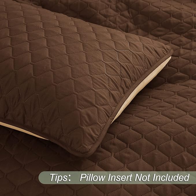 Exclusivo Mezcla Reversible Full Queen Quilt Bedding Set with Pillow Shams, Lightweight Quilts Queen Size, Soft Bedspreads Bed Coverlets for All Seasons - (Chocolate Brown, 90"x96")