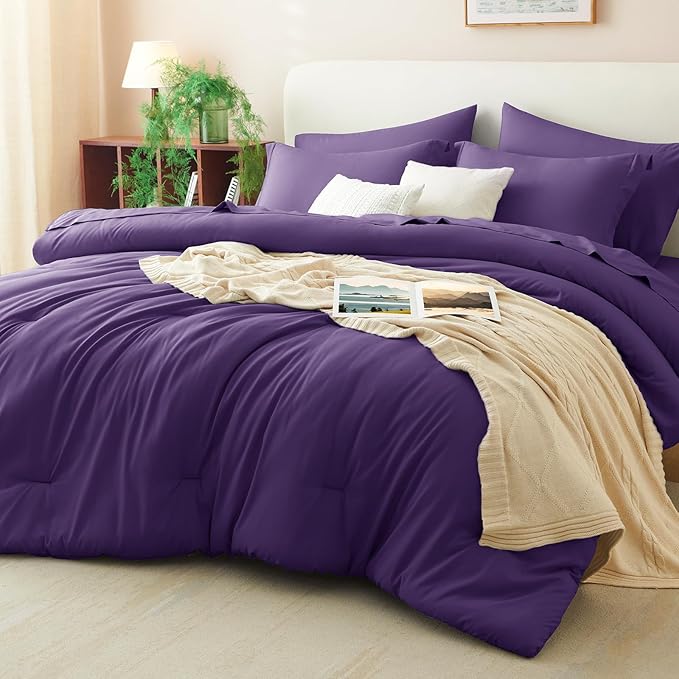 CozyLux King Size Comforter Set Purple, 7 Pieces Bed in a Bag King Comforter Set with Sheets, Soft Bedding Set with Down Alternative Comforter, Fitted Sheets, Flat Sheets, Pillow Shams and Pillowcases