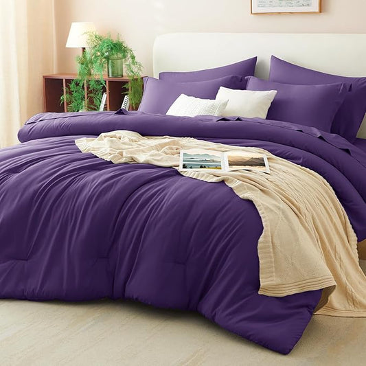 CozyLux Full Size Comforter Set Purple, 7 Pieces Bed in a Bag Full Comforter Set with Sheets, Soft Bedding Set with Down Alternative Comforter, Fitted Sheets, Flat Sheets, Pillow Shams and Pillowcases