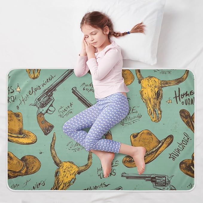 Waterproof Bed Pad Reusable Changing Pad Toddler Mattress Protector Large Pee Pad Baby Diaper Pad Soft Washable Liner Western Hippie Cow Skull Mint Green