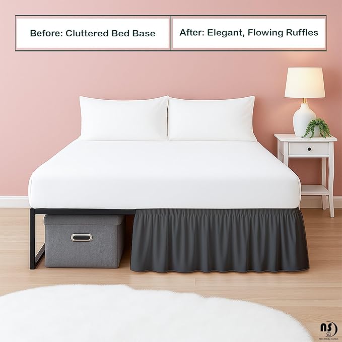Premium Microfiber Twin Ruffled Bed Skirt, 10” Drop with Split Corners, Soft Wrinkle Free Bedskirt with Platform, Solid Dark Grey Dust Ruffle for 39" x 75" Mattress