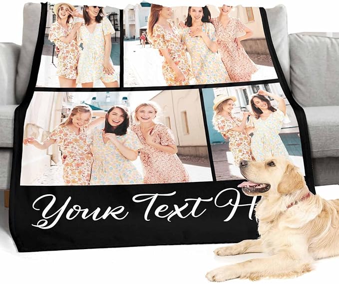 Customized Blanket with Photo, 4 Photos Custom Photo Blanket Personalized Blankets Best Friends Forever, Personalized Gifts for Best Friends, 8 Sizes