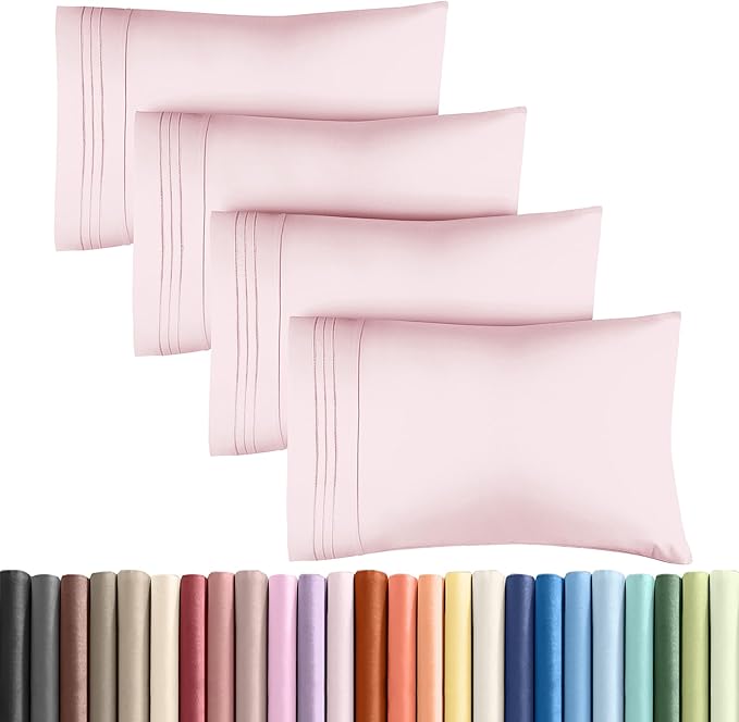 King Pillow Cases Set of 4 - Ultra Soft Hotel Quality Pillowcase Covers - Comfy, Cozy & Wrinkle Free - Shrinkage and Fade Resistant - Machine Washable Pillow Protectors - 4 Piece Set - Lavender Pink