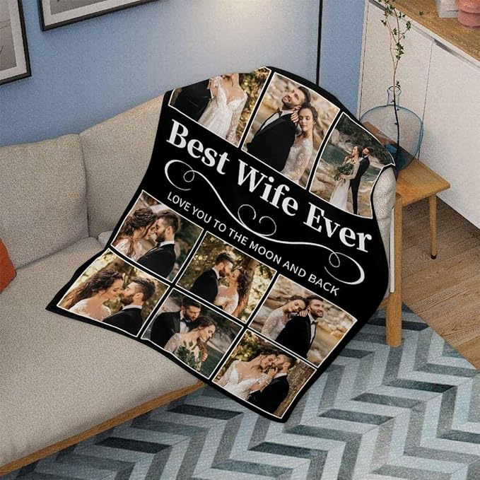 Custom Blanket with Picture, 9 Photos Customized Blankets Photo Blankets Customize Couples Personalized Gifts for Girlfriend Boyfriend Gifts