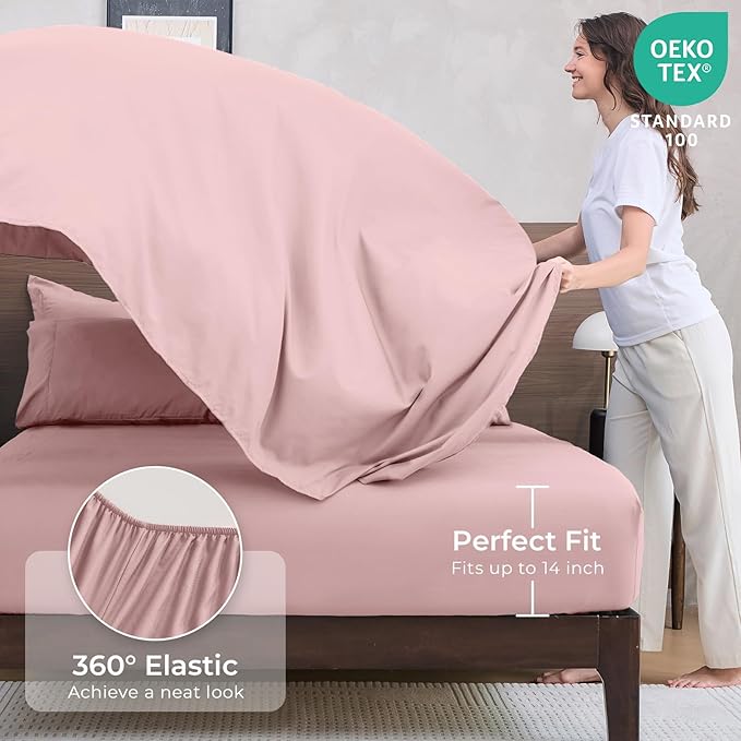 HEVUMYI Dusty Pink King Comforter Set - 7-Piece All Season Bed in a Bag King, Ultra Soft Bedding Set with Comforter, Flat Sheet, Fitted Sheet, Pillowcases, Pillow Shams