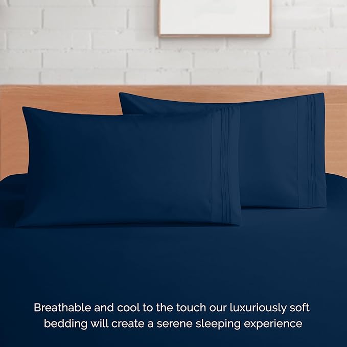 Elegant Comfort Luxurious 1500 Premium Hotel Quality Microfiber 4-Piece Sheet Set, 18-24 Inches Deep - Extra Deep Pocket Sheets - Ultra Soft 4PC Deep Pocket Sheets, California King, Navy Blue