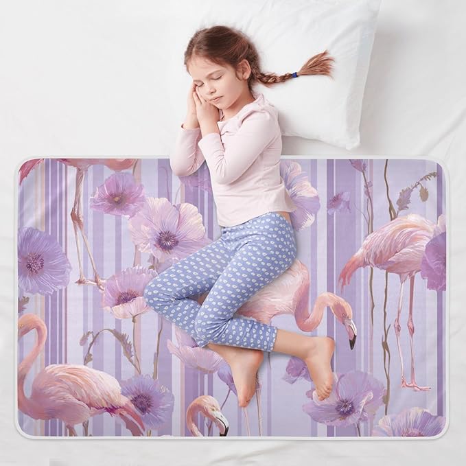 Waterproof Bed Pad Reusable Changing Pad Toddler Mattress Protector Large Pee Pad Baby Diaper Pad Soft Washable Liner Purple Flamingo Flower