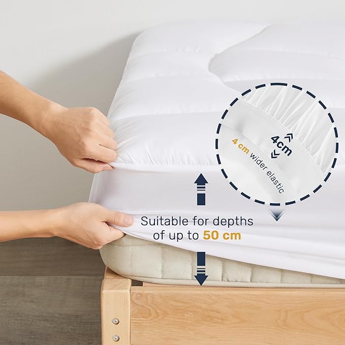 Unikome Twin XL Mattress Pad Waterproof - Soft Mattress Topper for College Dorm Room Essentials, Certified for Safer Chemicals, Noiseless and Machine Washable (White, 39x80)