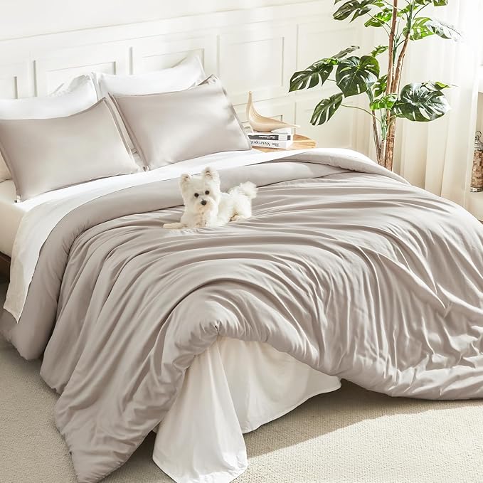Litanika Comforters Super King Size Linen, 3 Pieces Lightweight Solid Bedding Set & Collections, All Season Fluffy Bed Set (120x120In Comforter & 2 Pillowcases)