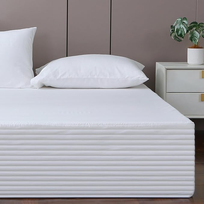 Full Bed Skirt-Box Spring Cover with 14 Inch Tailored Drop,Wrinkle and Fade Resistant Hotel Wrap Around Bed Skirts,Bed Frame Cover (Horizontal Stripe White, Full)