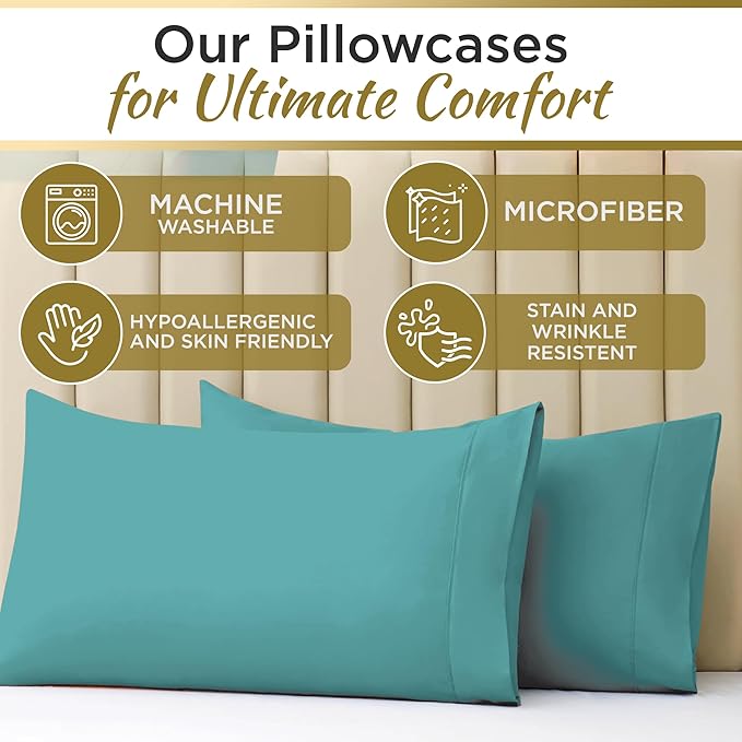 Twin XL 100% Microfiber Double Brushed Sheet Set - Extra-Soft & Wrinkle-Free - 15" Deep Pockets, 39" x 80" - Ideal for Dorms, Hospitals & Split King Beds - 3 PC Set (Twin XL, Aqua Blue)